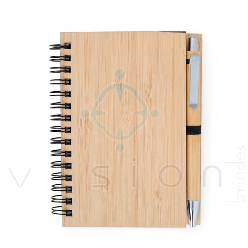 Caderneta em Bambu 10x14cm 50 Folhas Pautadas